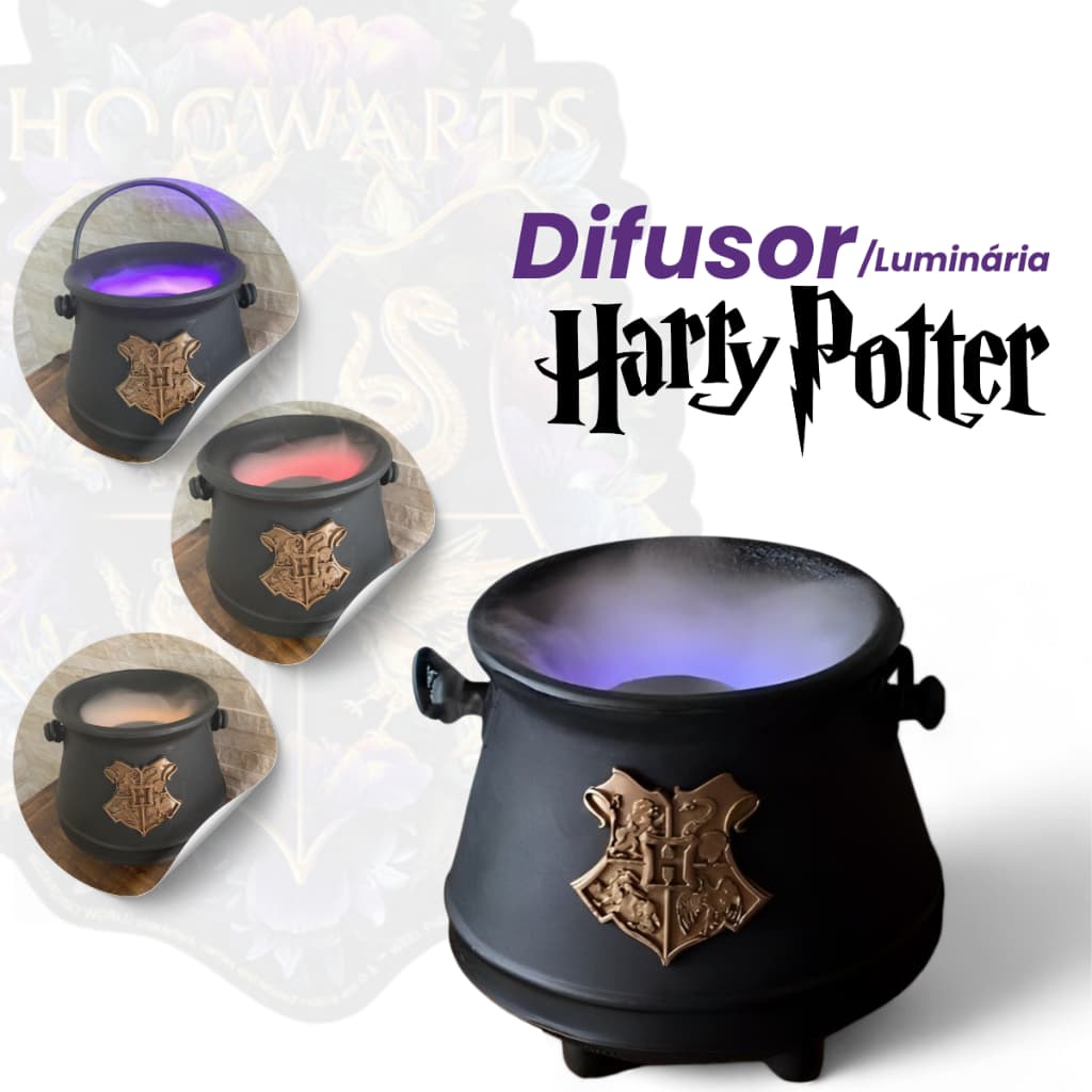 Umidificador Difusor de Aroma 3D Caldeirão Hogwarts Harry Potter Bivolt com RGB para esência