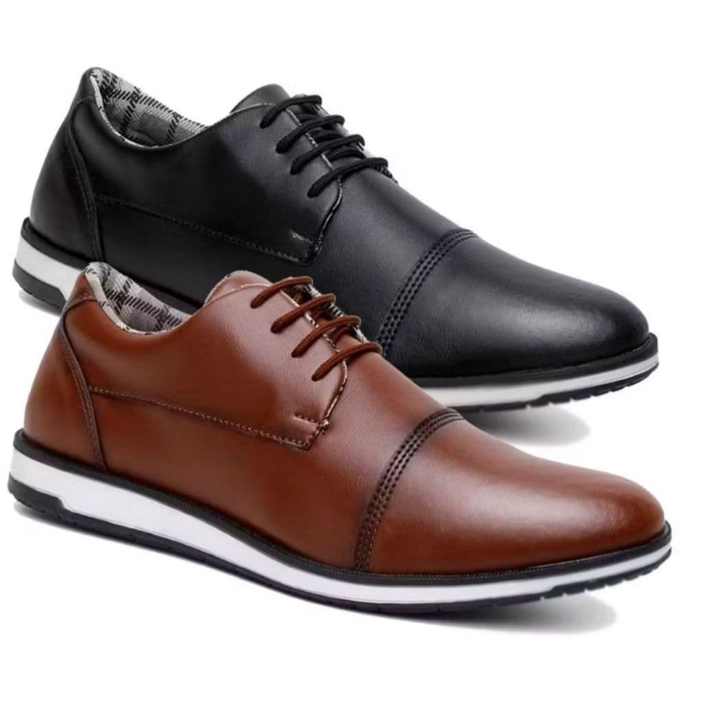 Kit 2 Pares de Sapato Masculino Oxford Social Derby de Couro Premium Confortável Preço Baixo Envio Já