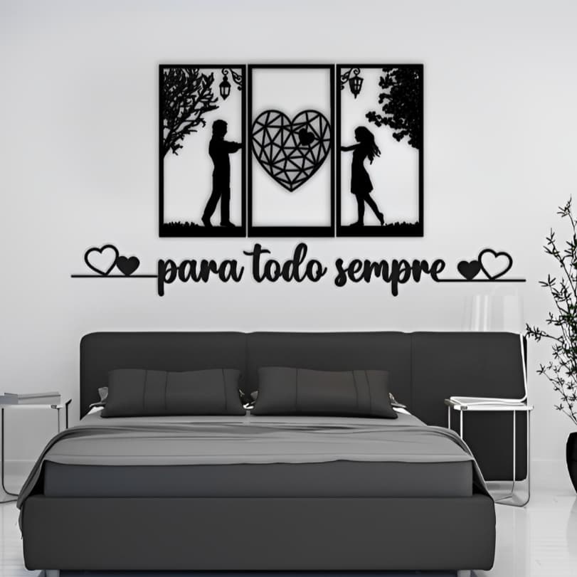 Quadro MDF "Para Todo Sempre" – Casal de Namorados + Coração