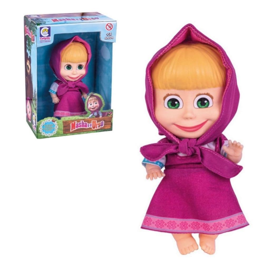 Boneca Masha de Vinil Macio 18 cm Original Cotiplas Vestido Rosa
