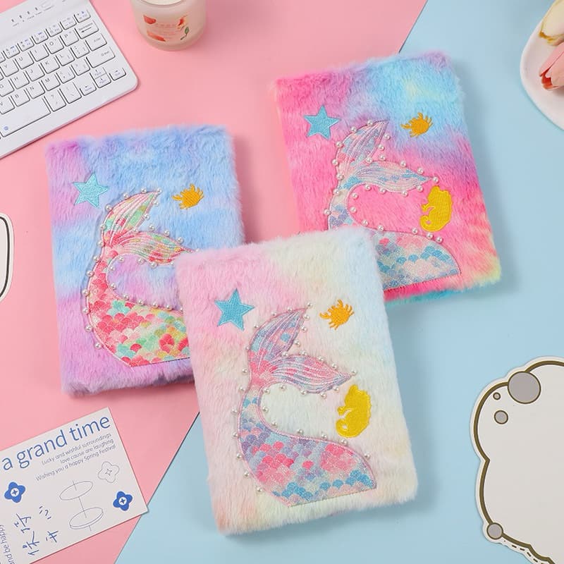 Caderno Pelúcia Cauda de Sereia Com Pérolas ，Love，Unicórnio Glitter，Pirulito Glitter