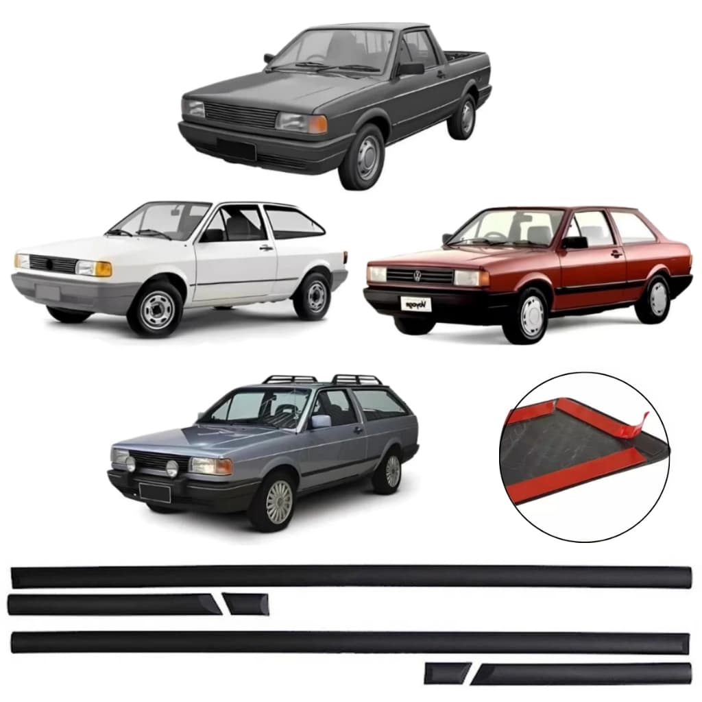 Kit Jogo Friso Porta Lateral Gol Voyage Parati Saveiro CL 1987 a 1992 2 Portas 6 Peças Preto