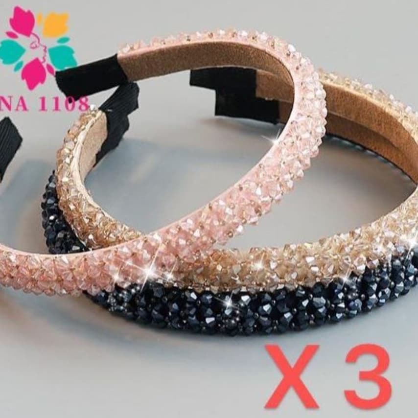 KIT 3 tiara(3 cores diferentes) Moda de alta classe Tiara Media com miçangas e pequenos cristais moda feminina blogueira