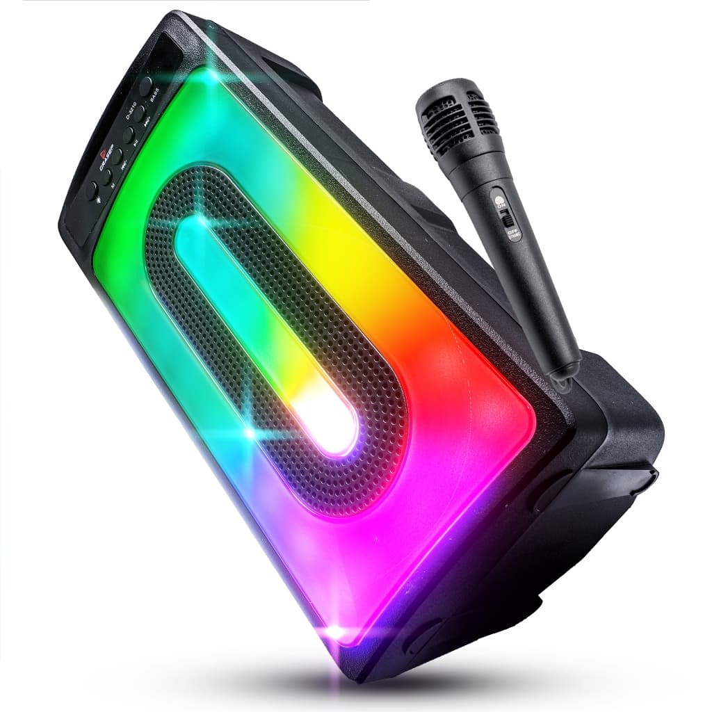 Caixa Som Bluetooth Amplificada Alta Potente LED RGB Aux P2 Micro SD USB Radio FM Acompanha Microfone Karaoke