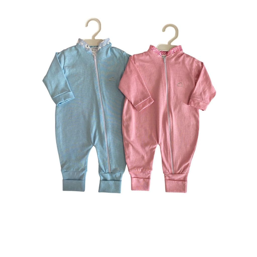 kit 2 peças macacão de zíper vira pé 100% algodão bebe Rn.