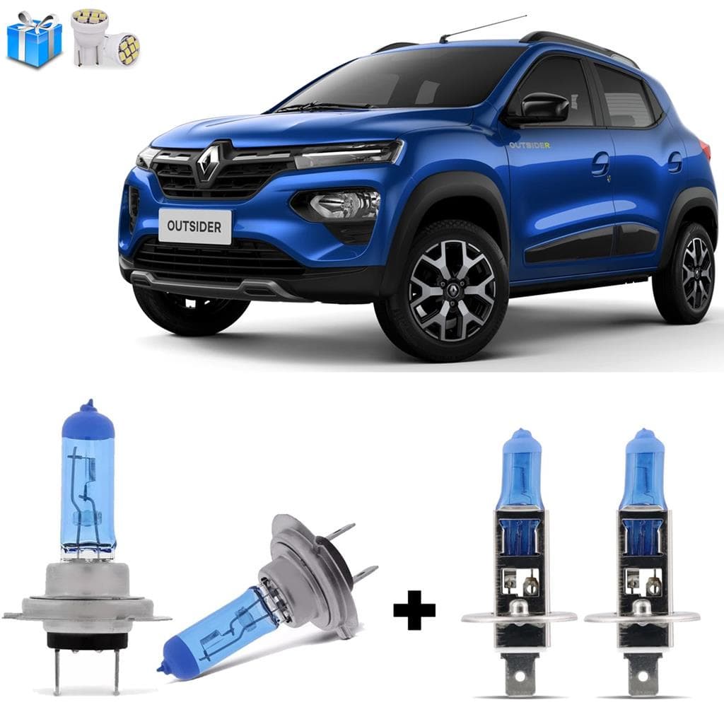 Kit Lampadas Renault Kwid 2022 2023 Super Brancas Farol Alto Baixo H1 H7 T10