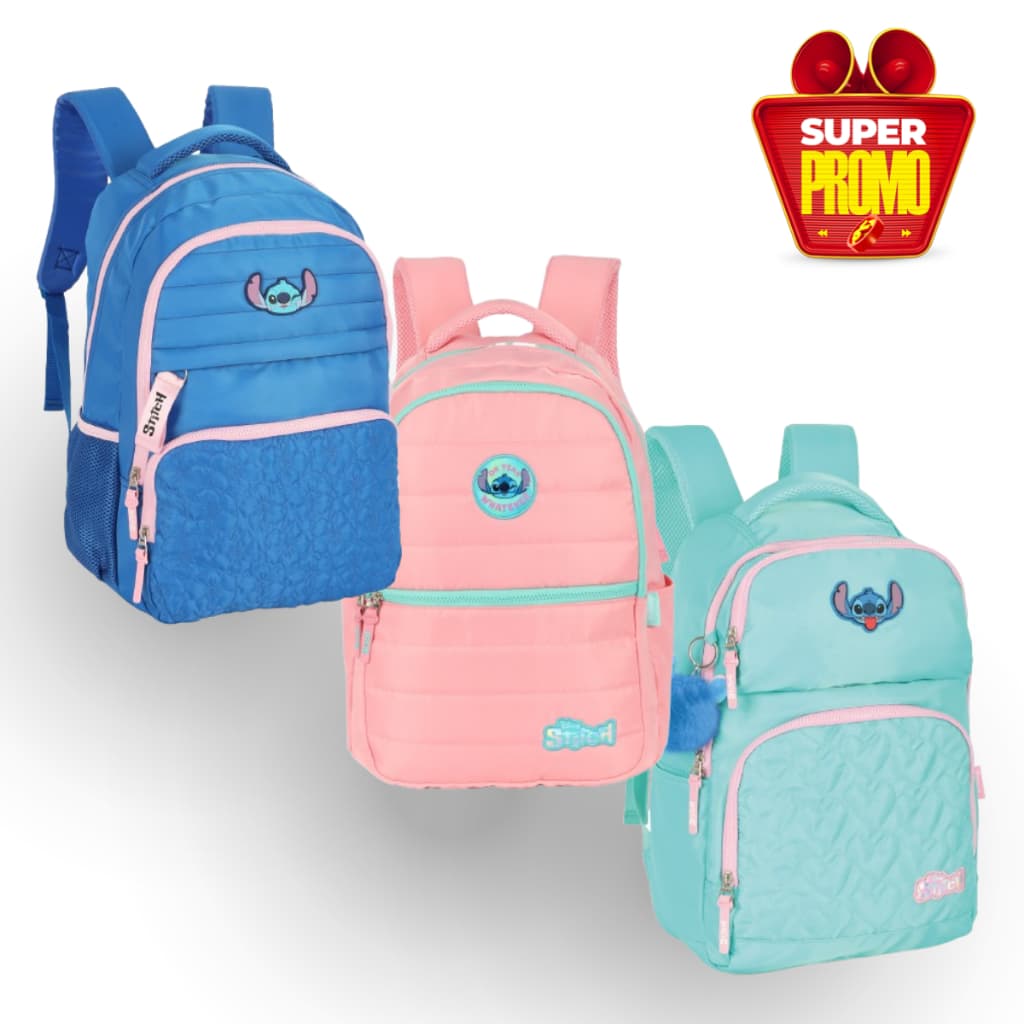 Mochila Notebook Stitch Disney Grande Feminino Reforçada Escolar
