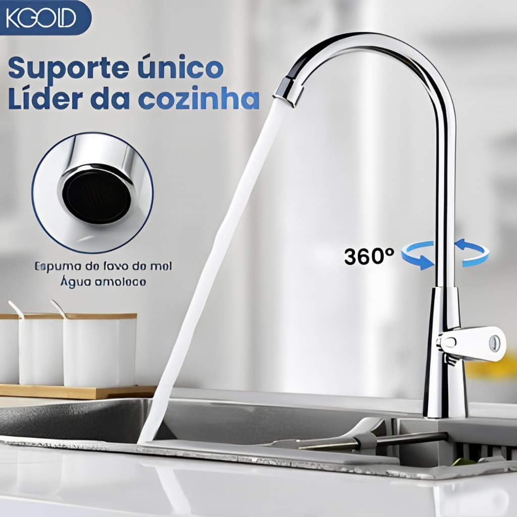 Torneira Curva Alta Para Cozinha/Banheiro Modelo de Bancada 360° Graus KGOLD