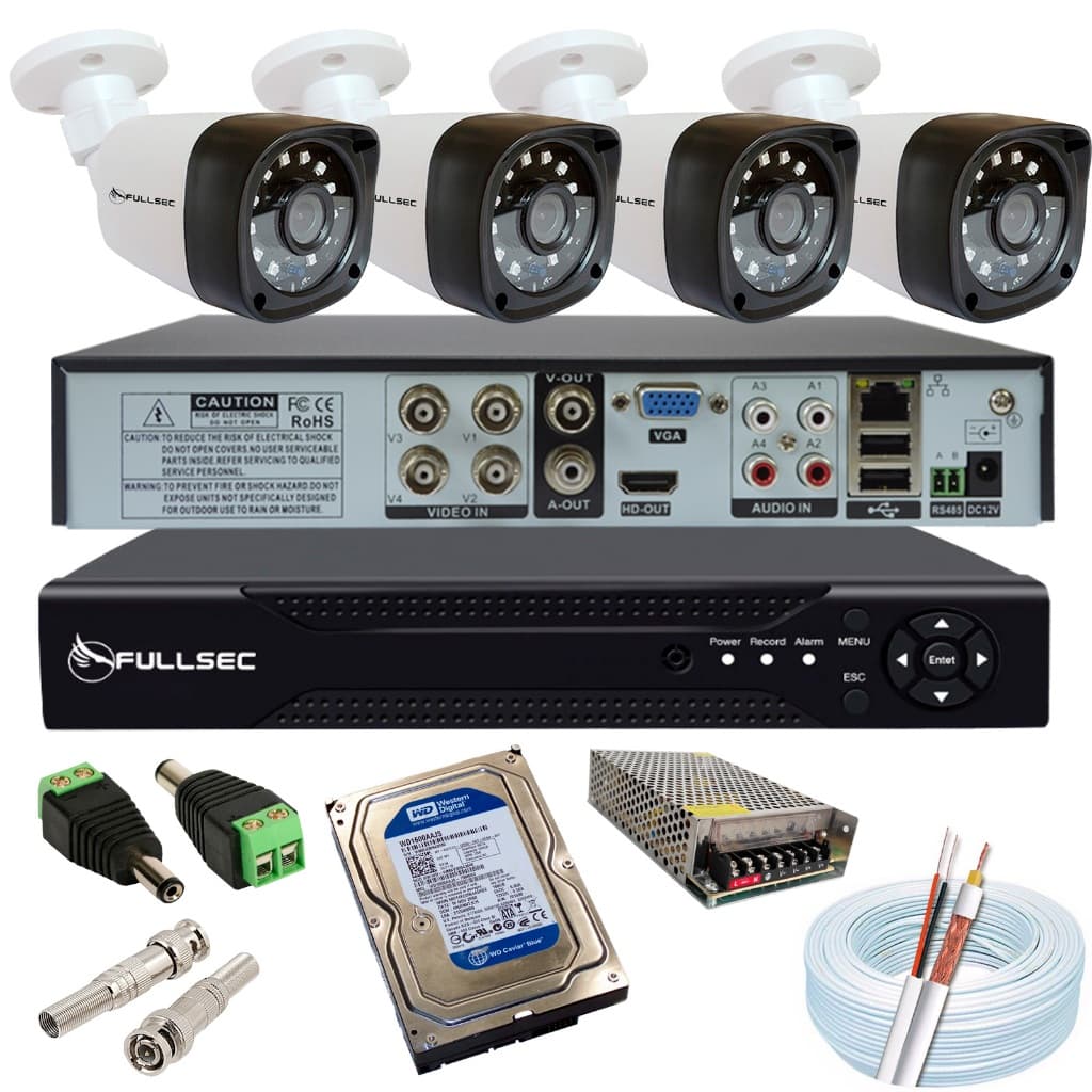 Kit 4 Câmeras De Segurança E Dvr 4 Canais Completo Hd 500gb