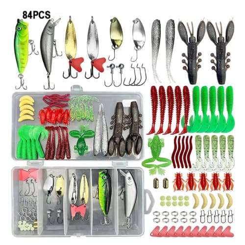 KIT COM 83 ITENS + CAIXA COM ISCA ARTIFICIAL PARA PESCA