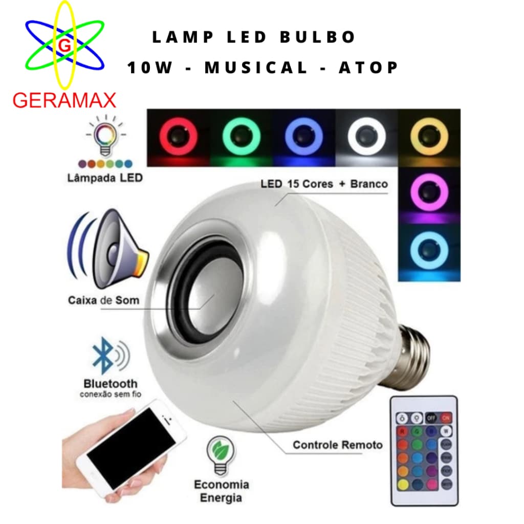 Lâmpada LED RGB com Caixa de Som Bluetooth E27 + Controle Remoto – Música e Luz Colorida para Festa e Quarto
