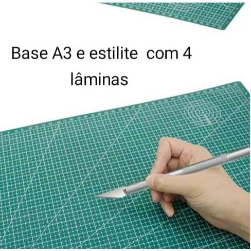 kit Base Para Corte De Mesa A3 Dupla Face Patchwork Artesanato e Estilete De Precisão Bisturi Alumínio C/ 4 Laminas