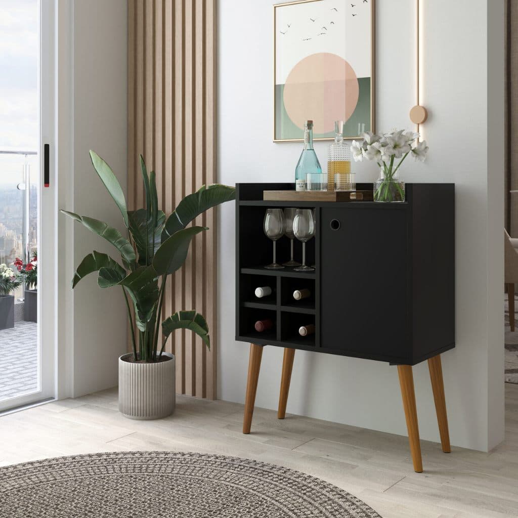 Aparador Buffet Balcão Multiuso Para Sala Bar Adega Com Porta - Preto