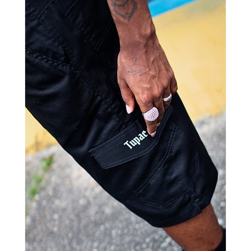 Bermuda Masculina Cargo Tupac Skate Larga Elástico Cordão