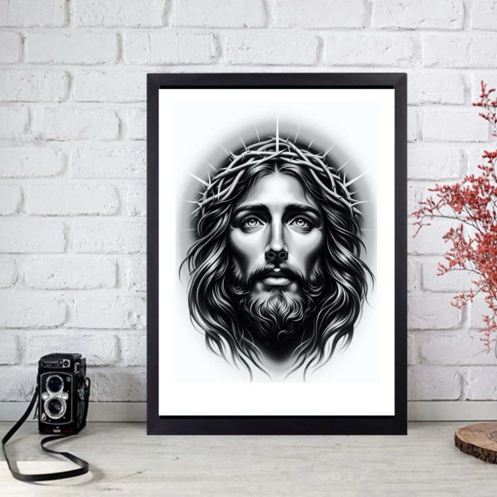 Quadro Decorativo Religioso com moldura Jesus Cristo PRETO E BRANCO