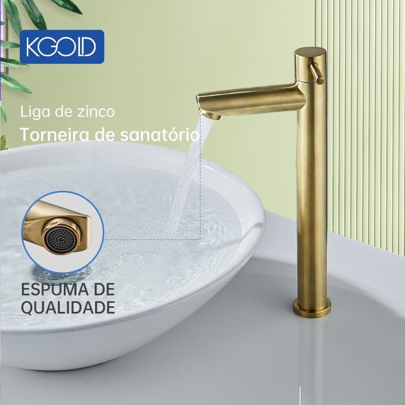 Torneira Monocomando Bica Alta Banheiro Dourada/Cromada/Preto 35cm KGOLD