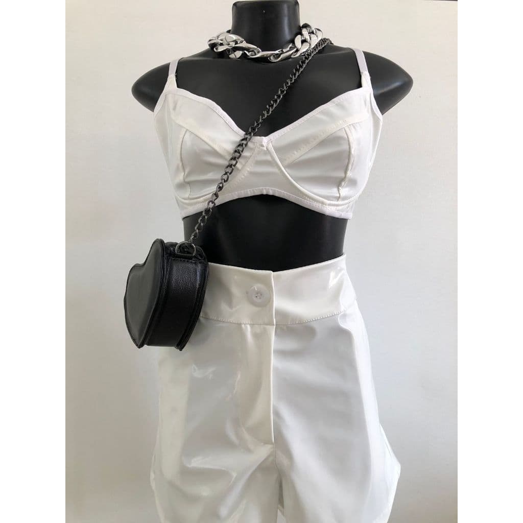 Conjunto Feminino Vinil Branco Sofisticado Moda Blogueira