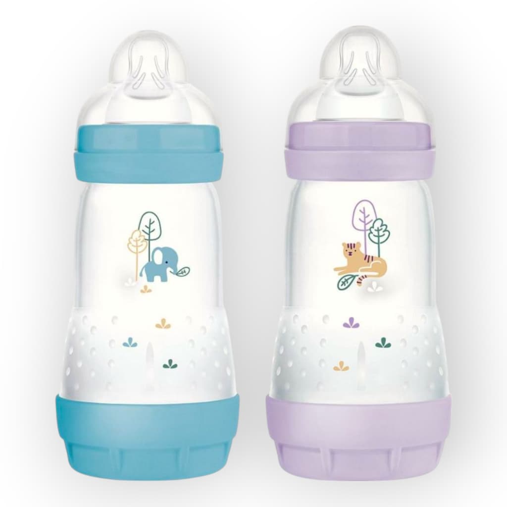 KIT 2 MAMADEIRAS MAM EASY START BASE VENTILADA DESMONTAVEL 260ML BICO 2 FLUXO MEDIO 2+ MESES