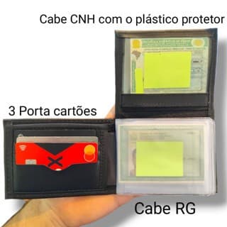 Carteira slim com compartimento exclusivo para cnh com porta cartões cédulas documentos e moedas