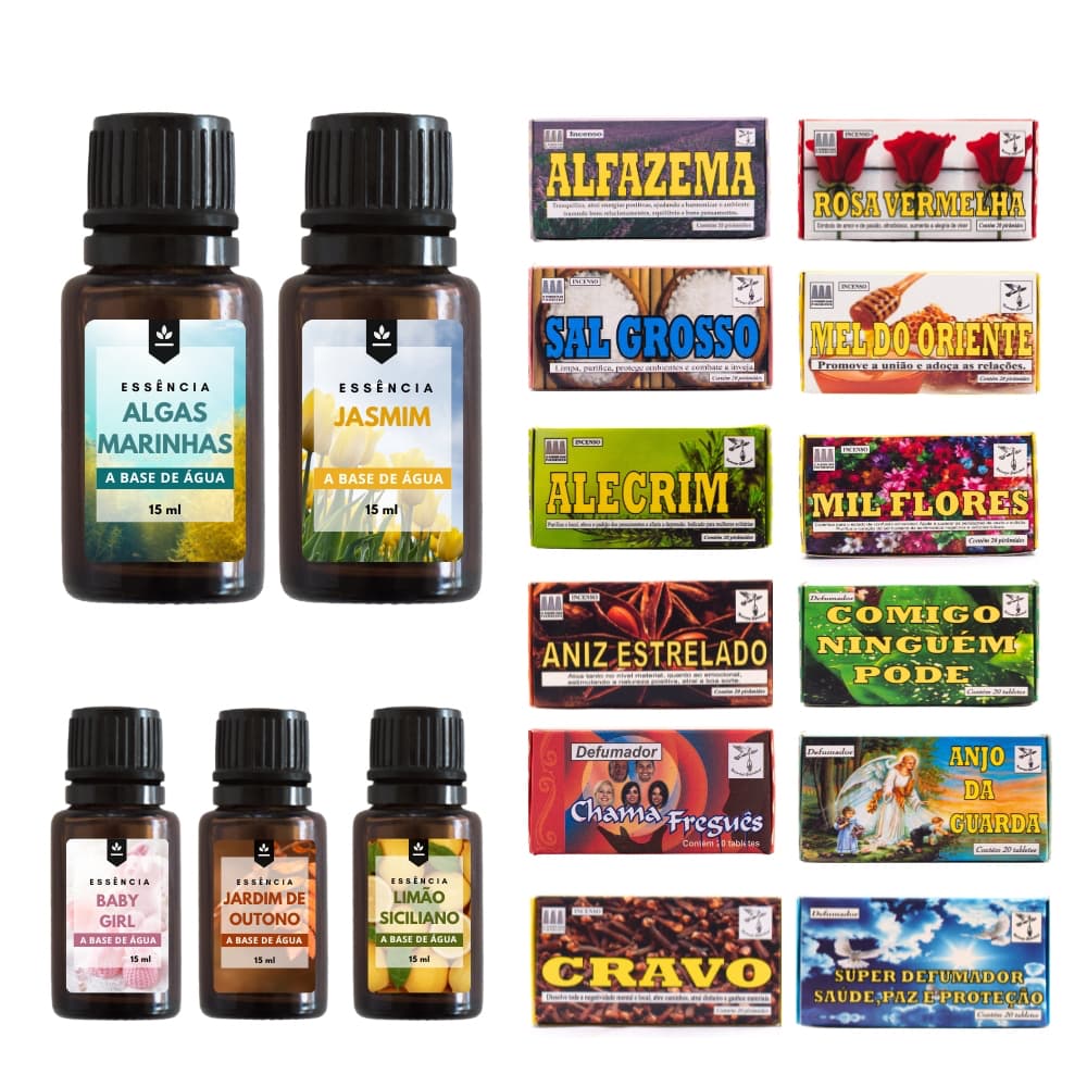 Kit 5 Essências Para Difusor Elétrico e Umidificador + Defumador 20 Pirâmides - Escolha Seu Aroma