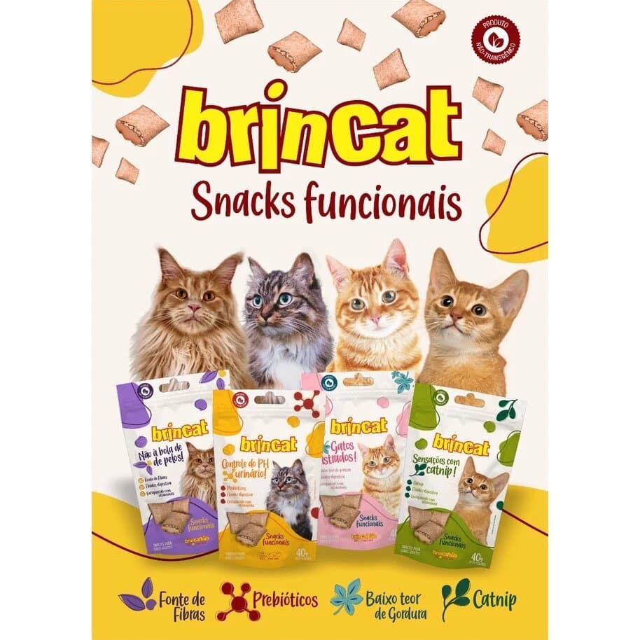Pestisco Snack FUNCIONAIS 40g Brincat para Gatos - Auxilia PH Urinário, Catnip, Anti bola de pelo e Gatos castrados