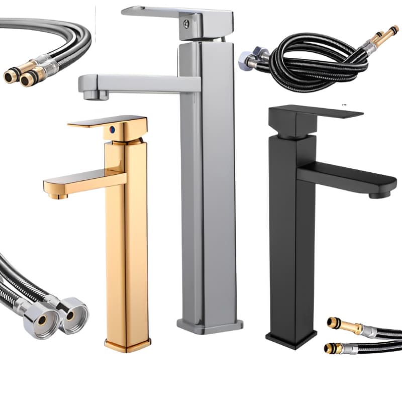 Torneira Monocomando de Inox com Bica Alta para Banheiro Lavatório de Água Quente e Fria, Cor Dourada.