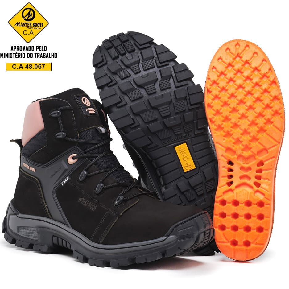 Bota Couro Palmilha Gel Trabalho Com CA Feminina Coturno Promoção