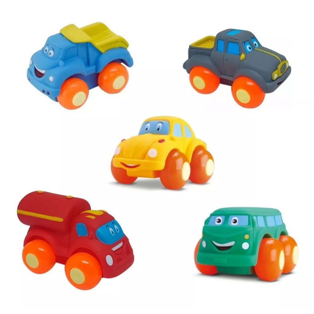 Carrinhos Soft Car Vinil Divertoys – Kit 5 Brinquedos Coloridos Mordedor Macio para Bebês