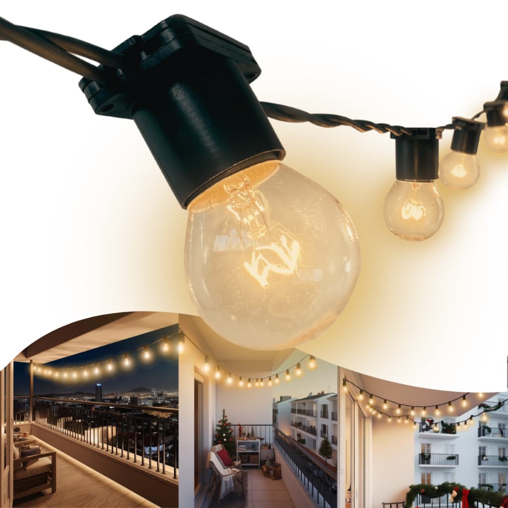 Varal de Luzes 2m Com 8 Lâmpadas incandescente  Varanda Sacada branco quente decoração quintal sala