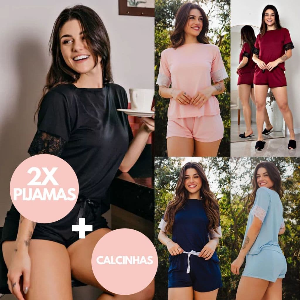 Kit 2 Pijamas Baby Doll Feminino Curto Short Doll Rendado Confortavel Quentinho Gestação Atacado