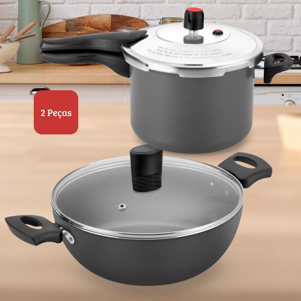 Panela de Pressão 4,5L Fechamento Externo + Panela Wok Grande