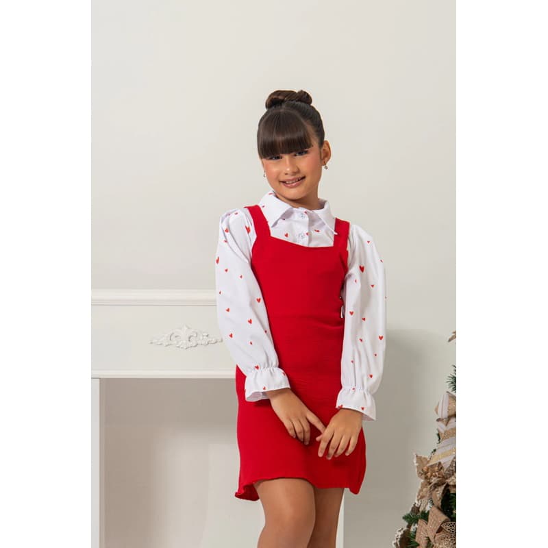 Salopete e Blusa Natal Vermelho 2 a 14 anos | Vestido Branco Verde Infantil Juvenil Festa | Roupa de Menina Natal
