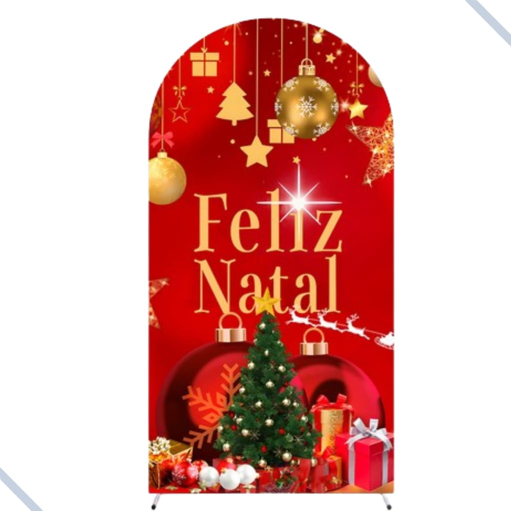 Painel Natal 2x1 Arco Romano Decoração Festa Fundo Fotográfico Tecido Natalino