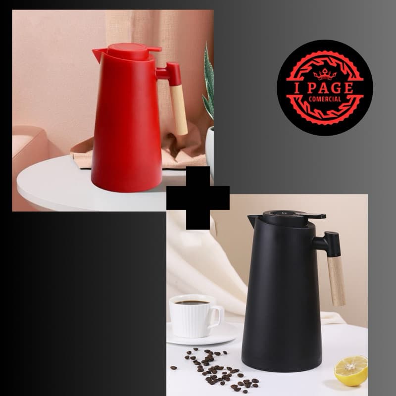 kit 2 Garrafa Térmica Nórdica Vacum de 1 L Cabo de Madeira