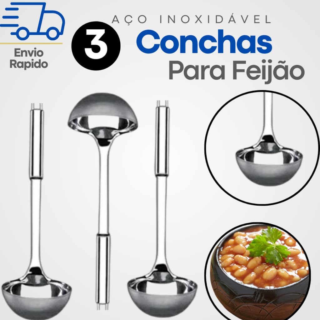 Kit 3 concha Para Feijão 100% Inox
