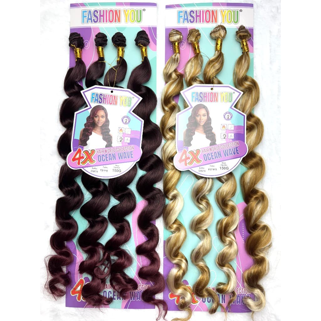 FASHION YOU Cabelo Orgânico Cacheado Ondulado OCEAN WAVE HAIR 70cm 4 Telas/pacote 150g
