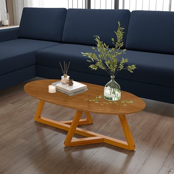 Mesinha Mesa De Centro De Sala Classic Oval Pés De Madeira Maciça Decorativa Luxo