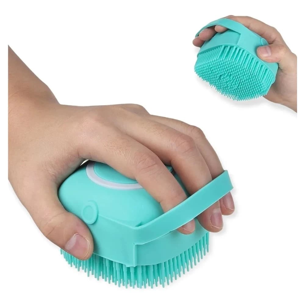 Escova De Silicone Para Banho PETS/ Massagem Com Dispenser Para Shampoo