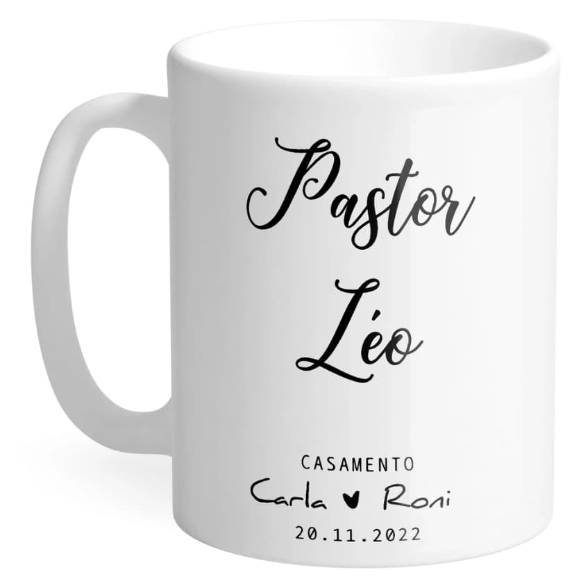 Caneca xícara Copo de Porcelana Cerâmica Personalizada Pastor Versiculo Casamente