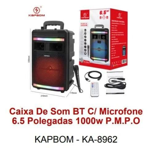 Caixa De Som BT C/ Microfone 6.5 Polegadas 1000w P.M.P.O KAPBOM - KA-8962