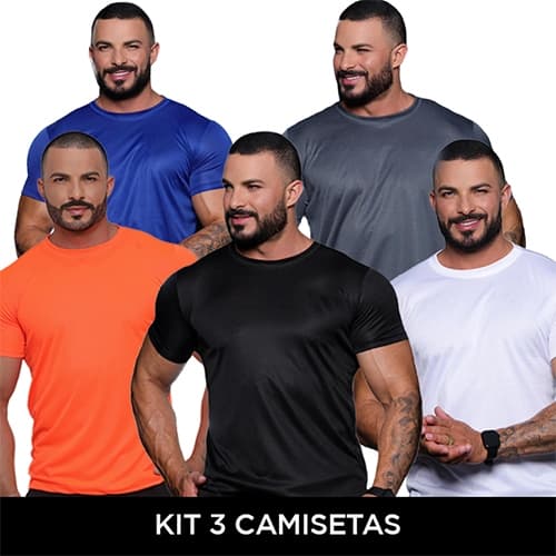 Kit 3 Camisetas Poliéster Masculina Fitness Esportiva Para Treino e Academia | Poliéster