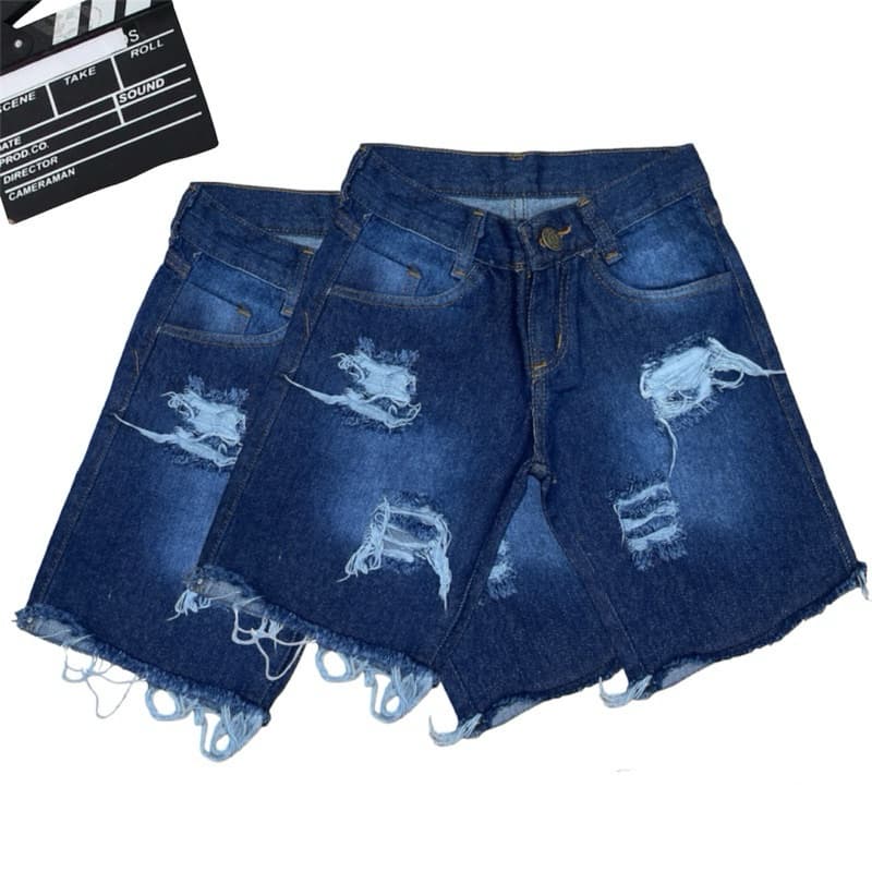 Bermuda Jeans Menino Infantil Short Com Rasgada Escuro Juvenil Lançamento 03