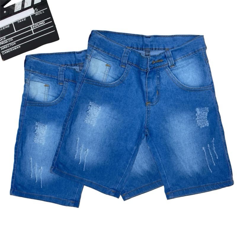 Bermuda Jeans Menino Infantil Short Lavagem Médio Com Lycra Juvenil Qualidade 05