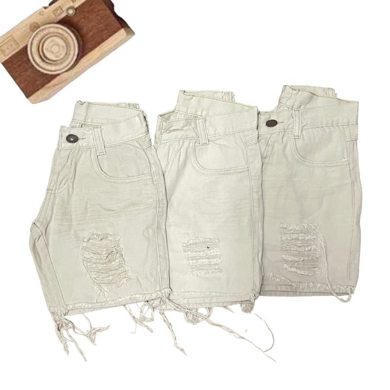 Bermuda Jeans Menino Infantil Short Bege Com Rasgada Juvenil Lançamento S.M
