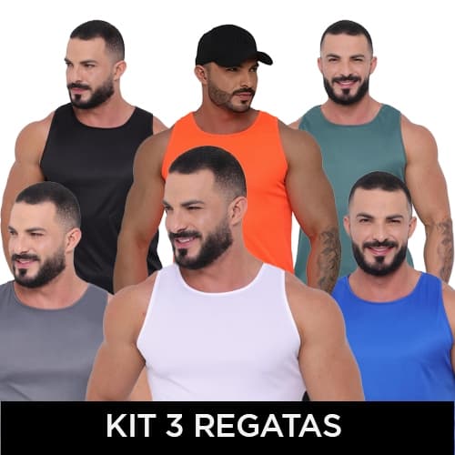 Kit 3 Camisetas Regatas Poliéster Masculina Fitness para Treino e Academia