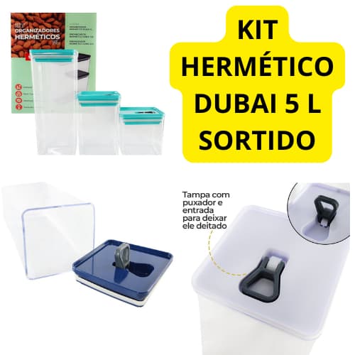Kit Organizador Hermético Dubai 5 Litros , Empilhável, vedação Hermética, Envio cores Sortidas