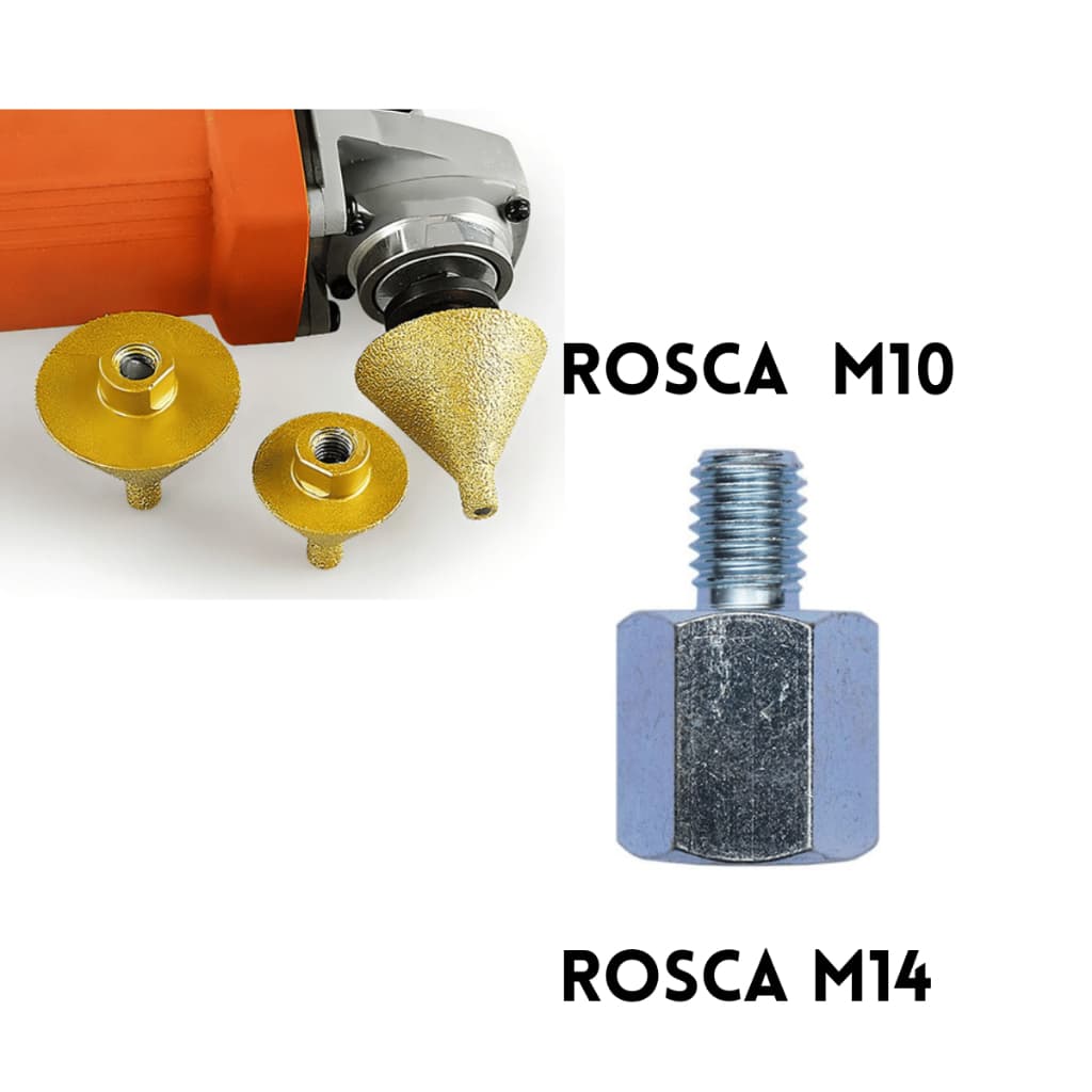 Adaptador conector Rosca Broca Chanfradeira M10 M14 Lixadeira, Esmerilhadeira  Furadeira Serra Copo