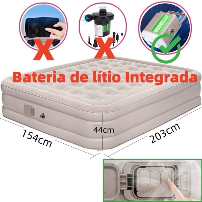 Colchão Inflável Queen Casal Cama De Campanha Bomba Inflável Com Bateria De Lítio Integrada 203*154*44cm -