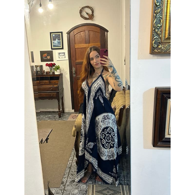 Vestido Pontas Mandala Indiano Costas Aberta