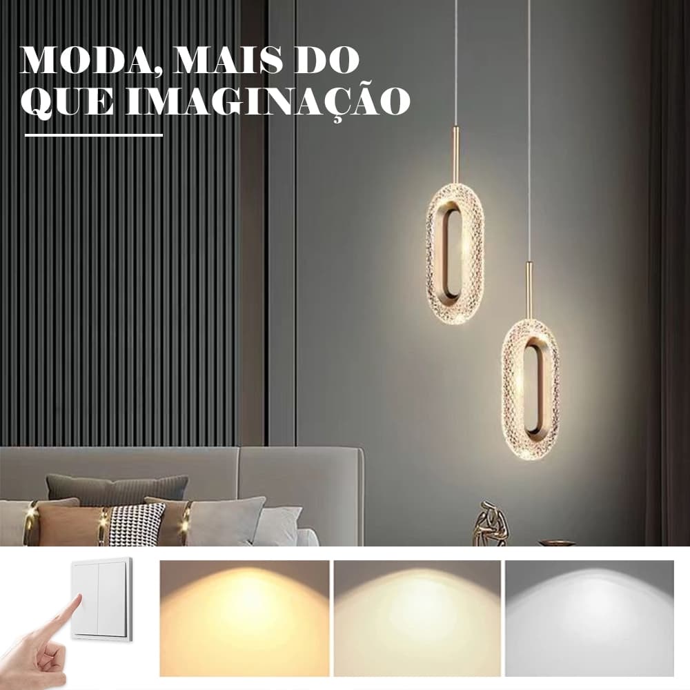 3 Cores ILIFE Pendente Cristal Oval Elipse Moderno Dourado Luminária 15W Bivolt.